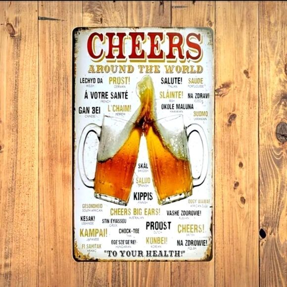 CHEERS around the world beer tin wall sign for man cave slanche - Picture 2 of 6